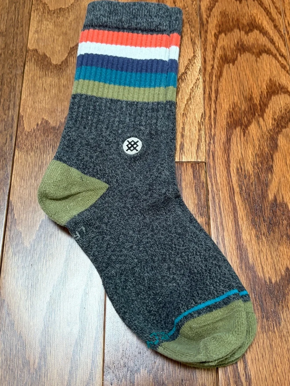 Stance Men’s Crew Socks - Charcoal Gray, Olive & Multicolor Stripe - Bundle of 3